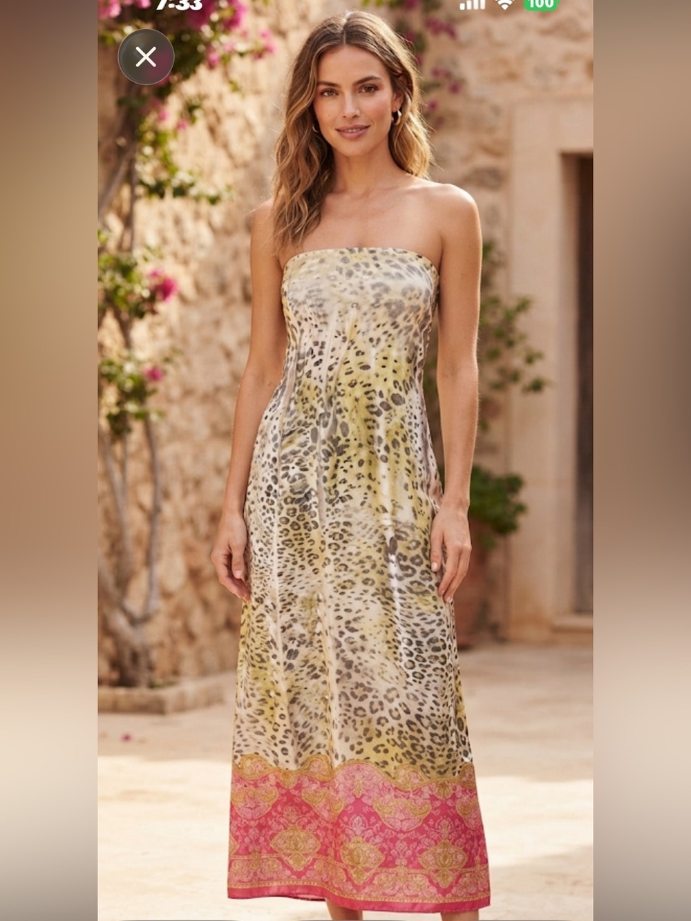 Anthropologie Lapis Smocked Strapless Floral Maxi Dress OS Resort Leopard Boho